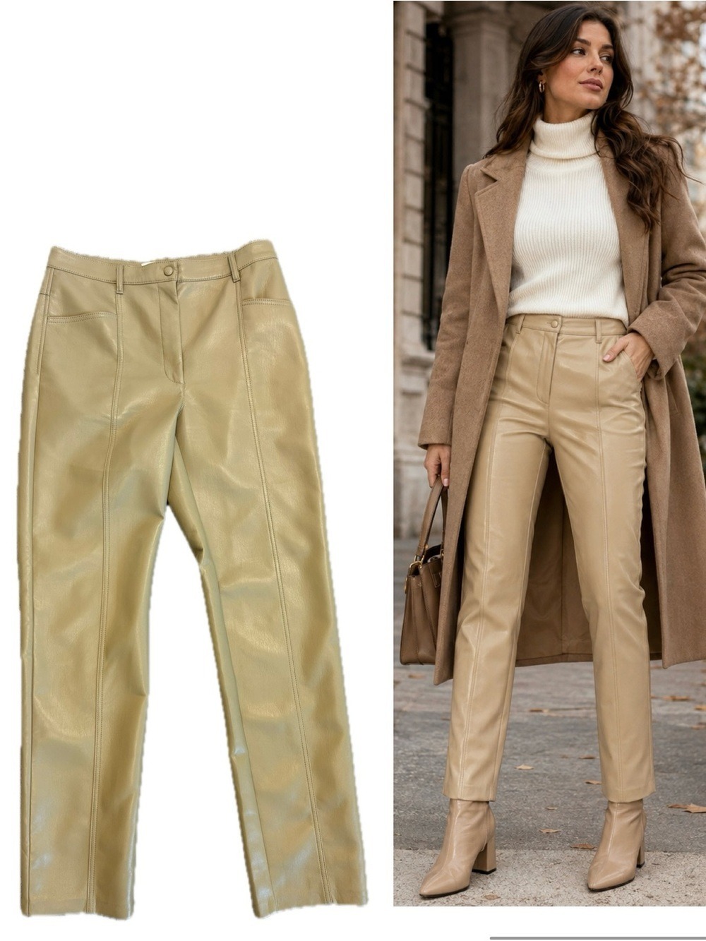 Aritzia Wilfred Sandy beige rebel faux leather pants vegan pleather Sz 10 NWOT